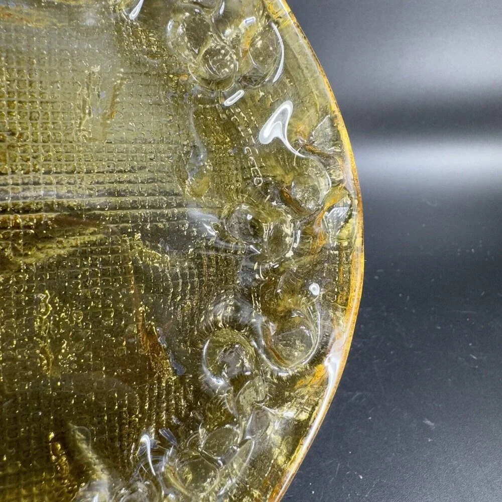 Round Art Glass Dish Plate‎ Thick Glass Textured Center Trinket Glass Decor